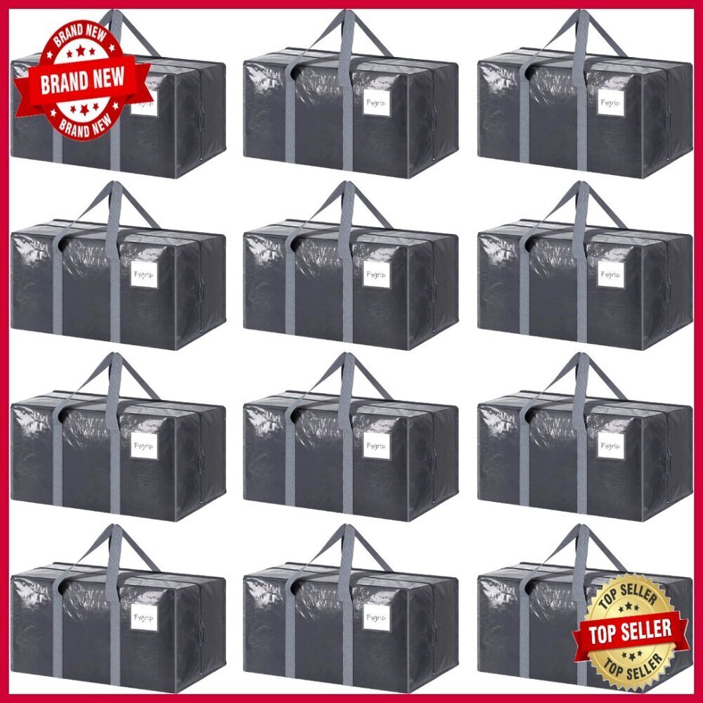 Extra Heavy Duty Moving Bags, 12 Pack Large Storage Totes with Zipper